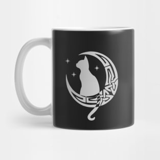 White Celtic Moon Cat Mug